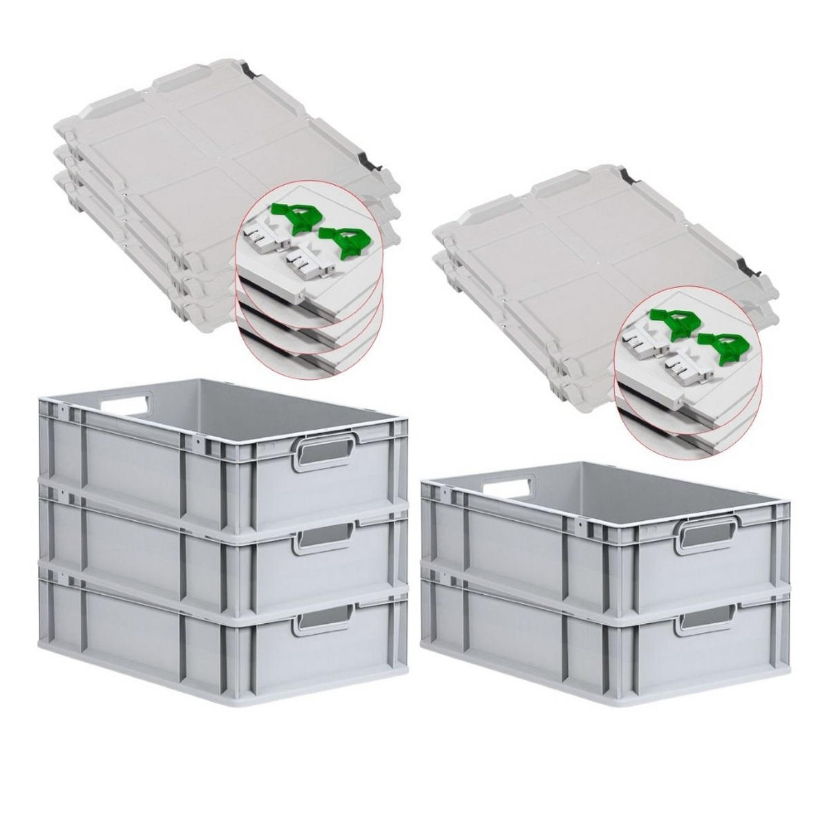 EUROBOX 5x Nextgen Economy Mit Scharnierdeckel Grau/GrünGriffe Offen 34 Liter - Grün, Kunststoff (40/17/60cm) - PROREGAL