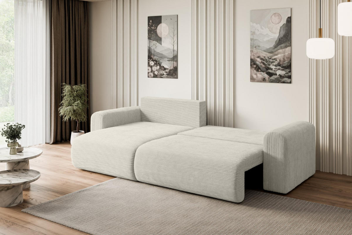 ECKSOFA mit Schlaffunktion und Bettkasten ORRO-L - 272x145x83 cm Hellgrau Cord - Hellgrau/Schwarz, Holzwerkstoff/Kunststoff (272/145cm) - ALTDECOR