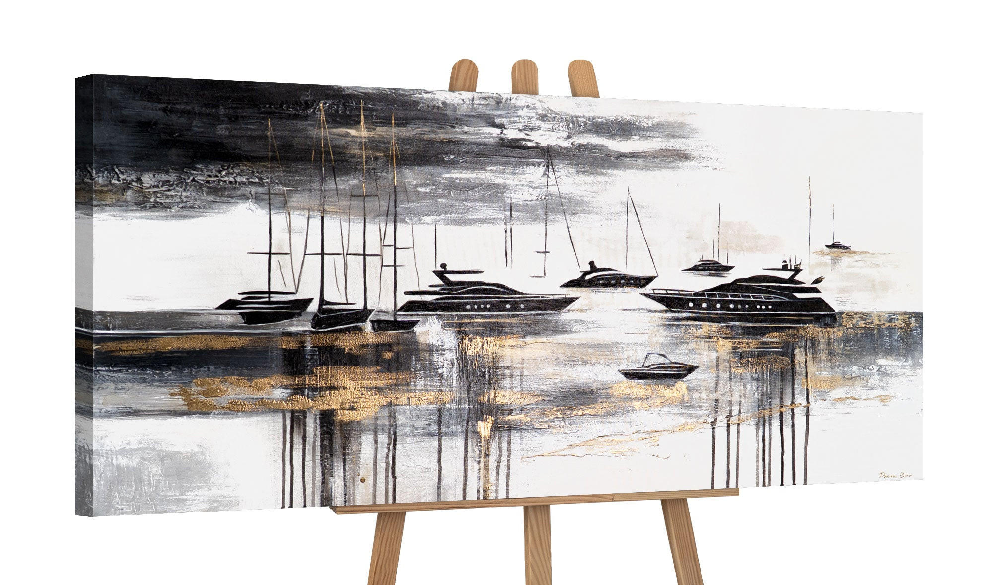 GEMÄLDE Yachten auf Keilrahmen 115x50 cm - Braun, Holz (115/50cm) - YS-art gallery