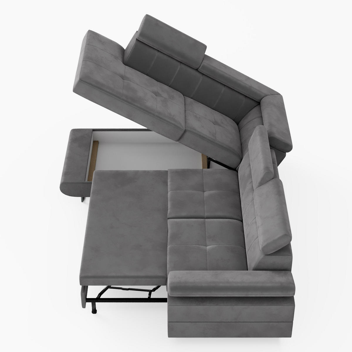 ECKSOFA CAROLINE Links Braun Velours-Stoff mit Schlaffunktion und Bettkasten - Chromfarben/Dunkelbraun, Textil (253/190cm) - Barchello