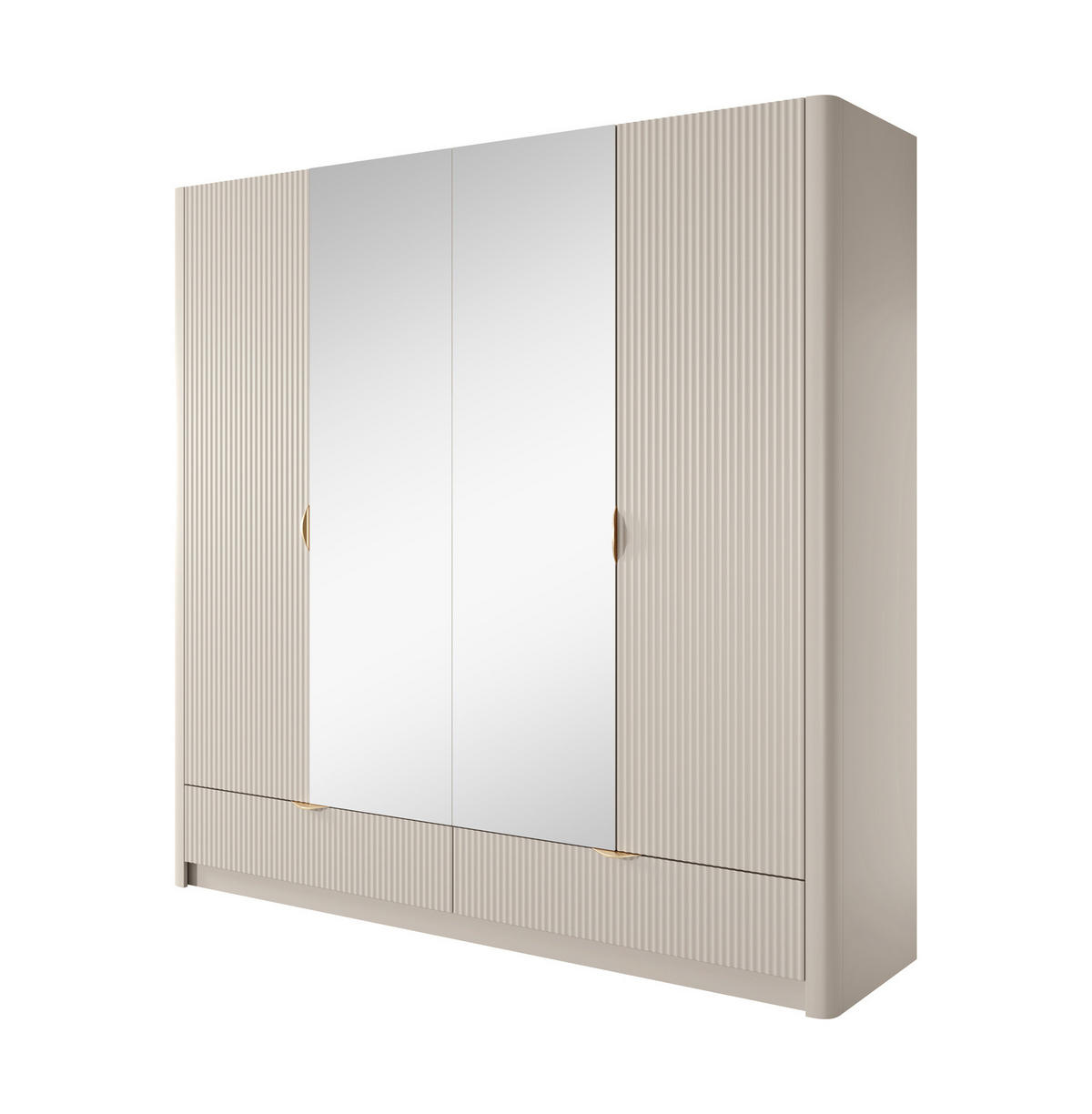 KLEIDERSCHRANK Flore 4-türig Beige / Gold - 213 cm - mit Spiegel - Beige/Gelb, Holz/Holzwerkstoff (213/208/55cm) - Ravio