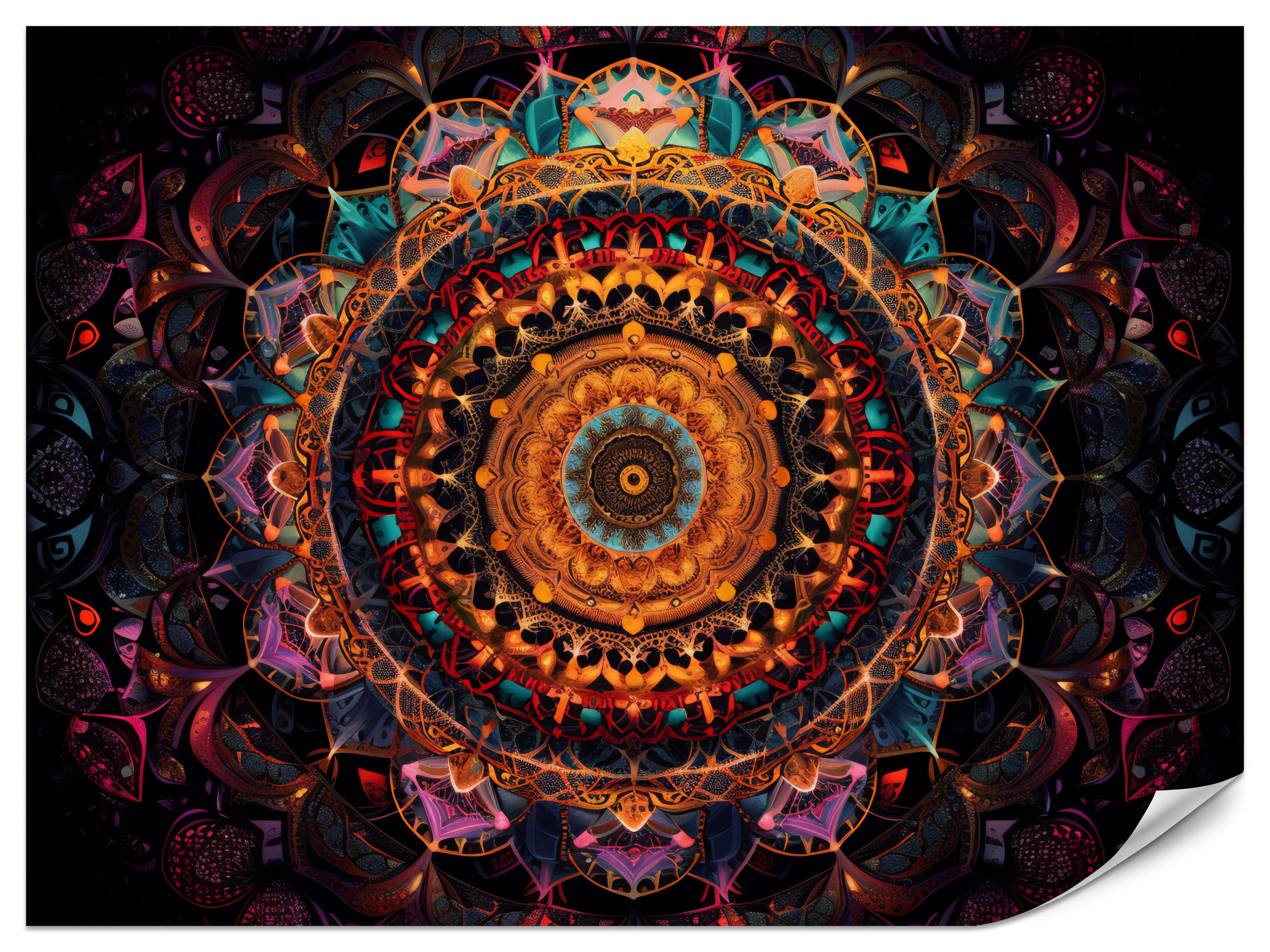FOTOTAPETE für Schlafzimmer Bunte Mandala Vintage Orientalisch Harmonisch 400x280 - Gelb/Rot, Papier (400/280cm) - Muralo