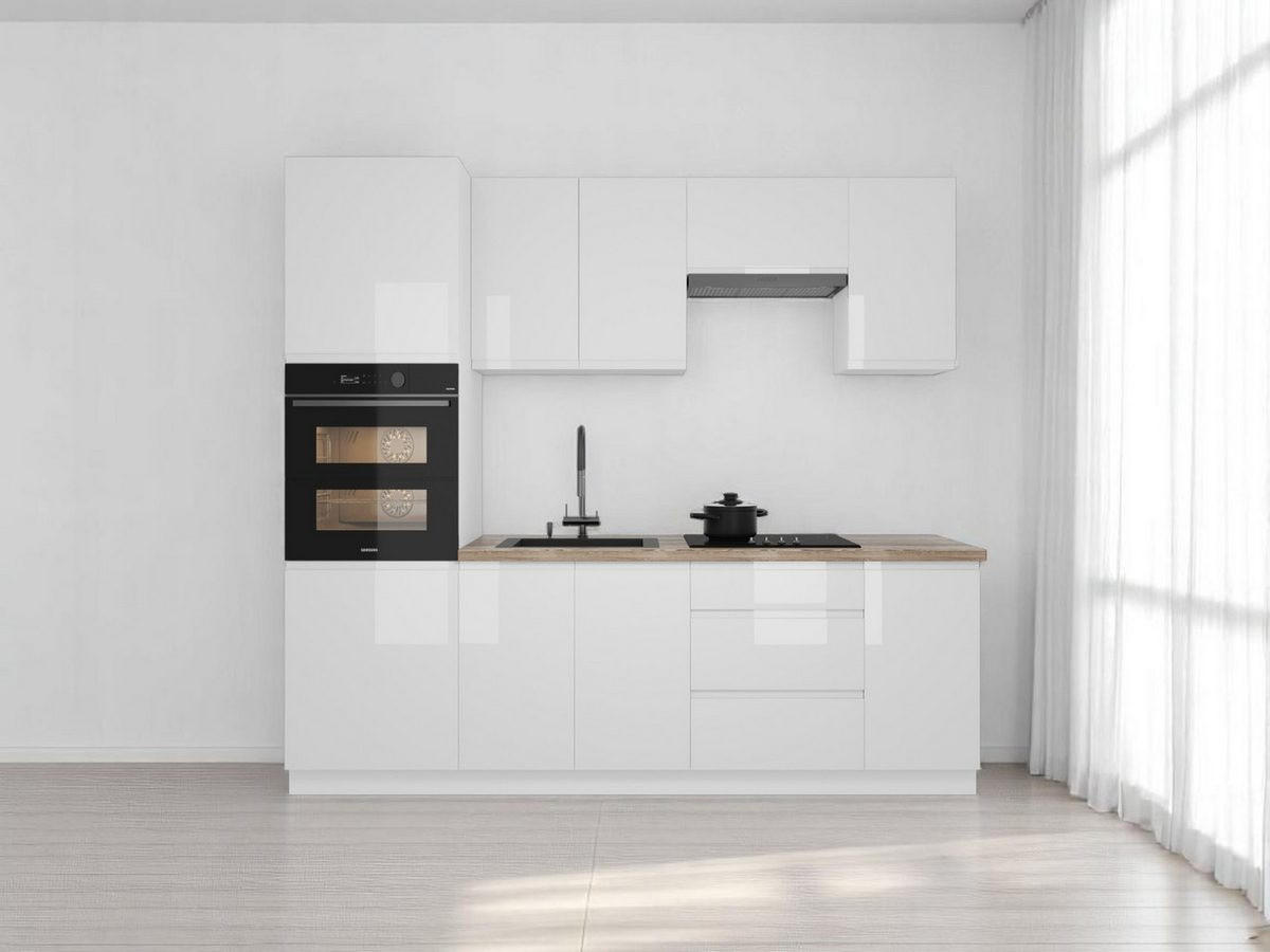 KÜCHENZEILE 240 cm Aspen K101-M240 in Weiß /Hochglanz - Weiß Hochglanz, Holz (240/212/60cm)