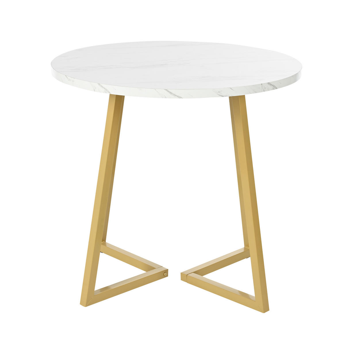 ESSTISCH, MDF mit Marmor-Muster & Metallgestell, Ø 80/75 cm, Weiß - Goldfarben, Holzwerkstoff (80/80/75cm) - Redom