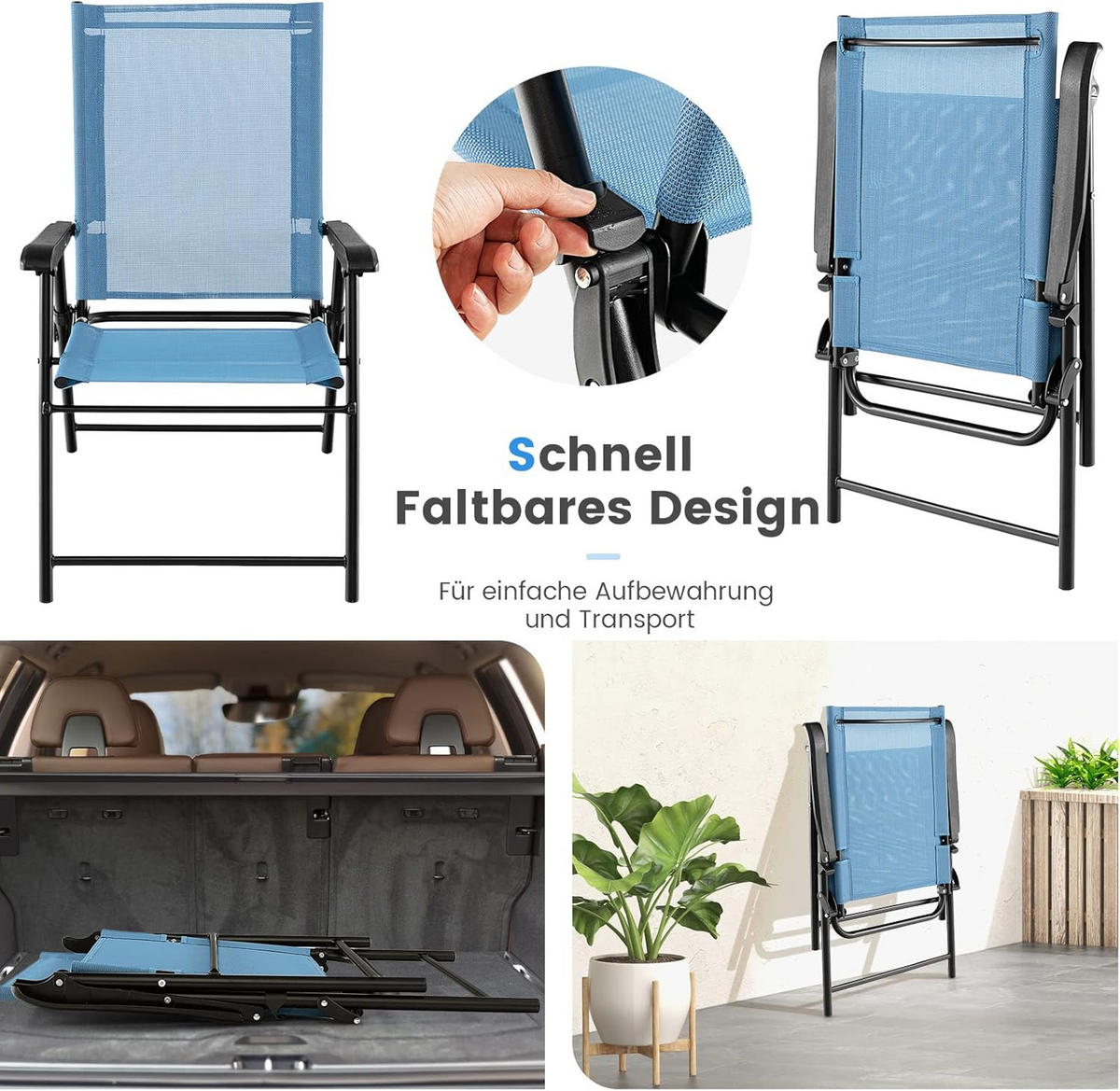 KLAPPSTÜHLE Blau(2er-Set) - Blau, Metall (60/93/65cm) - COSTWAY