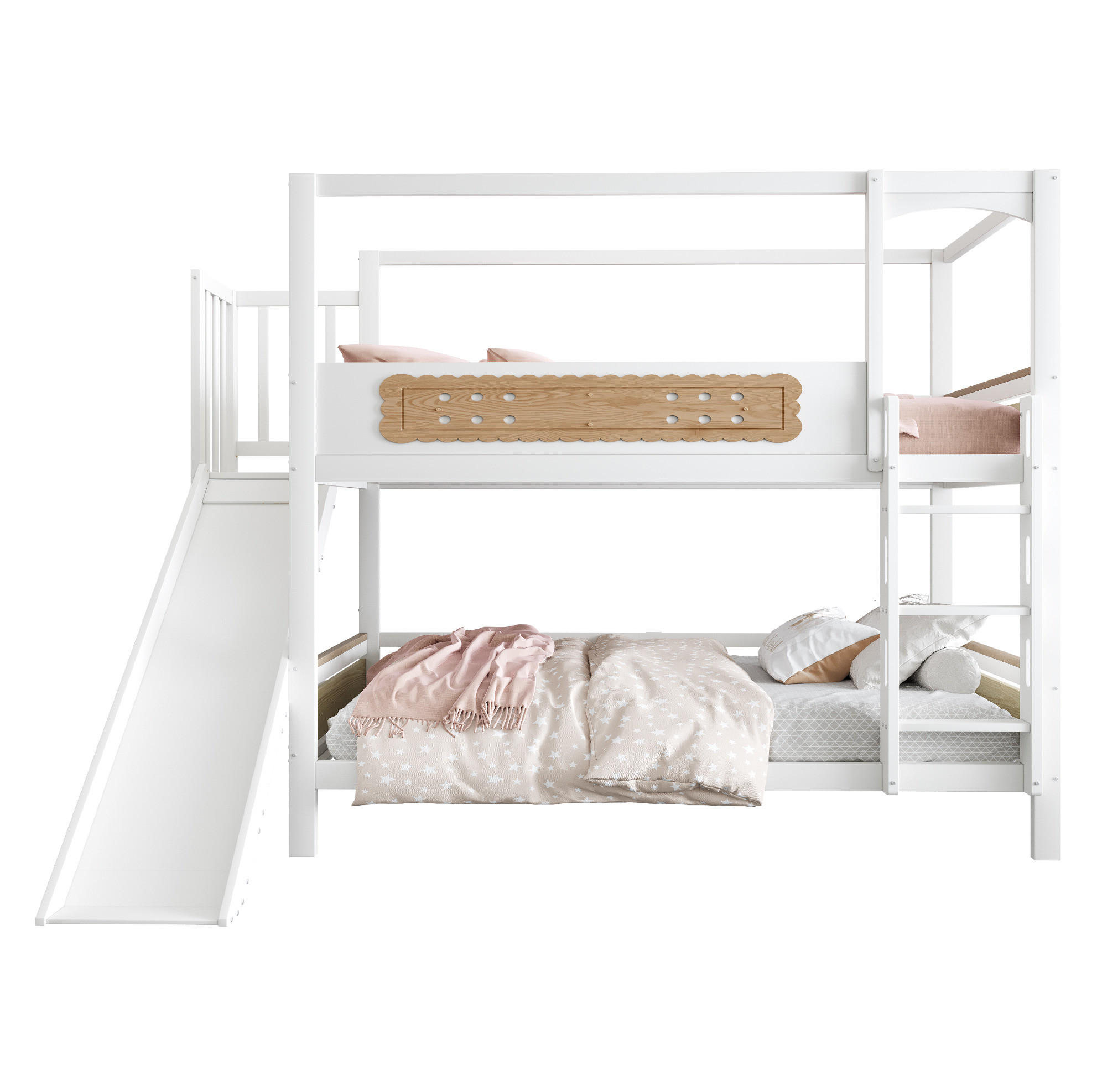 ETAGENBETT mit Rutsche und Leiter 90x200 cm Holz Weiß und Natur - Weiß, Holzwerkstoff (90/200cm) - Beauniv