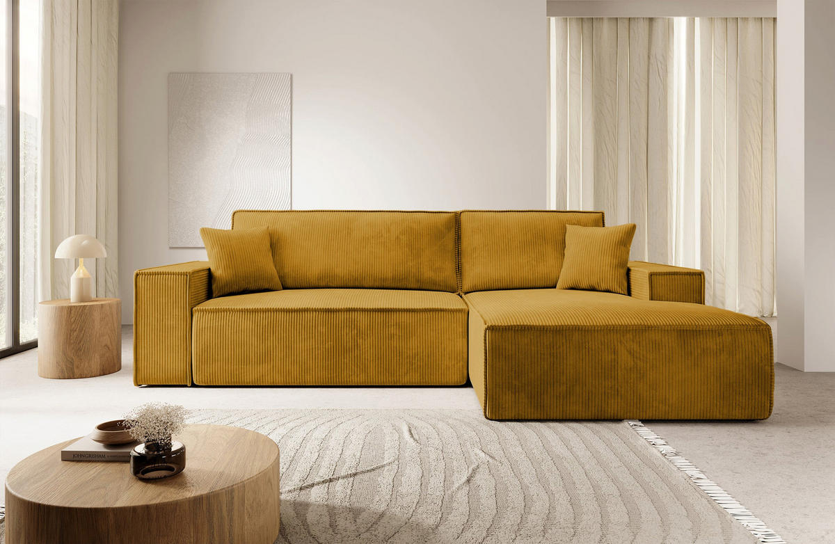 ECKSOFA Farese Senfgelb Cordbezug - Messingfarben/Schwarz, Kunststoff/Textil (267/167cm) - Selsey