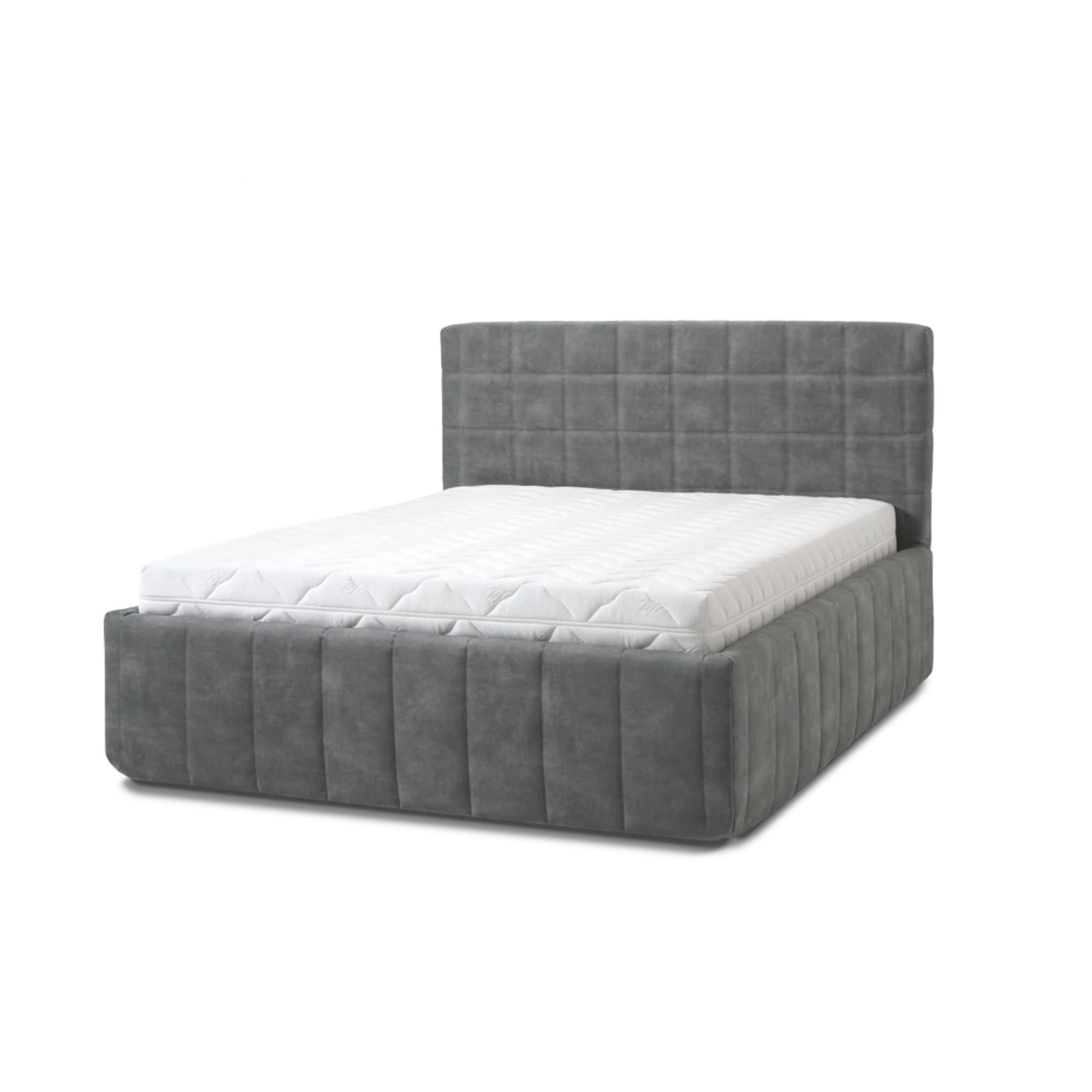 POLSTERBETT Quadro Grande 160x200 in Plüsch Cement Green Gray - Graubraun, Holz (160/200cm) - Letti Moderni