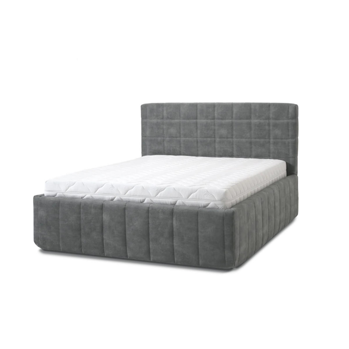 POLSTERBETT Quadro Grande 180x200 in Plüsch Cement Green Gray - Graubraun, Holz (180/200cm) - Letti Moderni