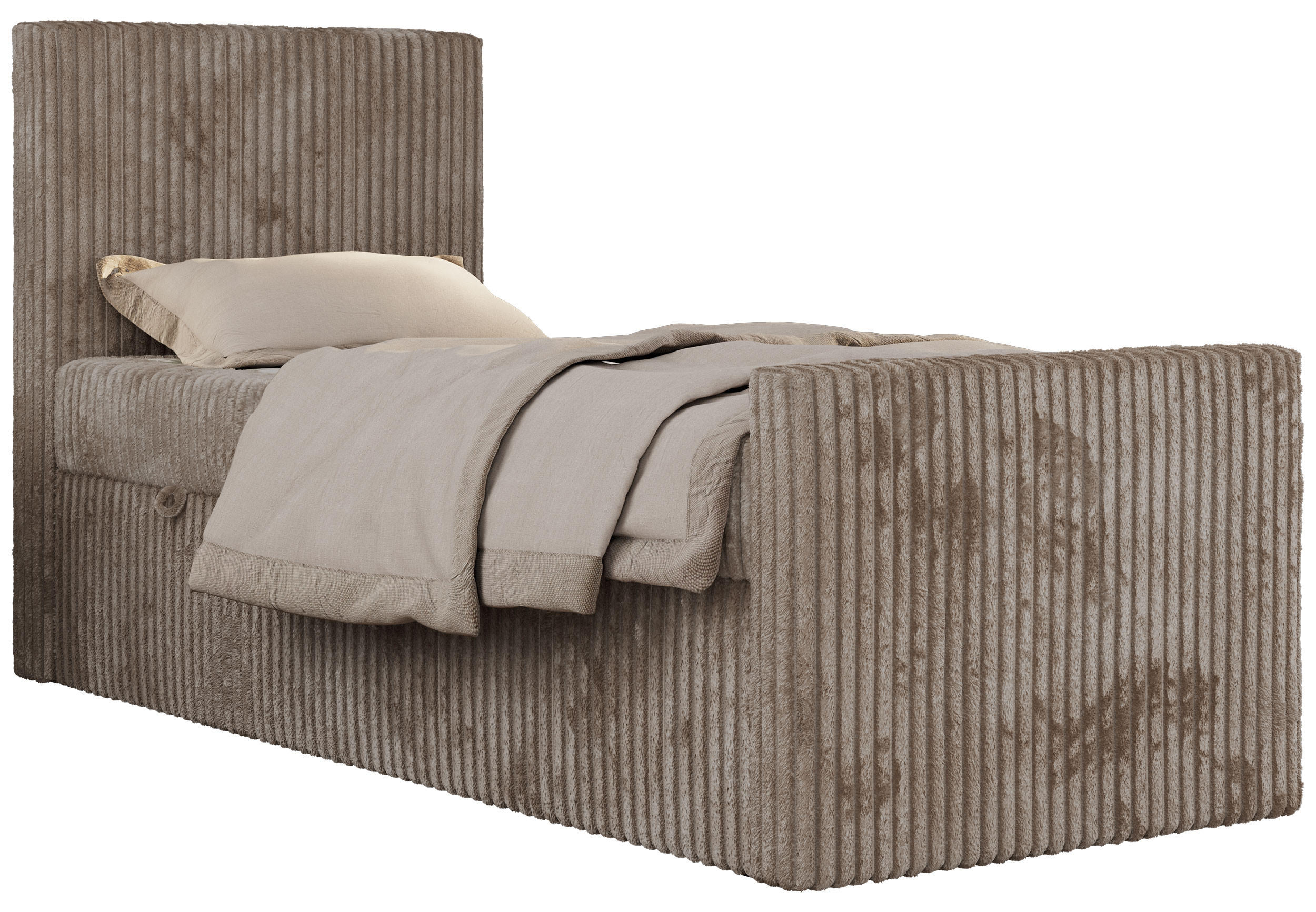 JUGENDBETT TILIO DUO 90/200 - Hellbraun Cord - H4 - Links Seite - Hellbraun, Textil (90/200cm) - MKS