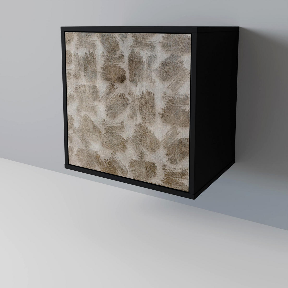 SIDEBOARD SLIGHTLY BLURRED, Schwarz, 57,5x42x72,5 cm, Schwarze Metallfüße - Multicolor/Schwarz, Holzwerkstoff/Metall (57.5/72.5/42cm) - SpaceRebels