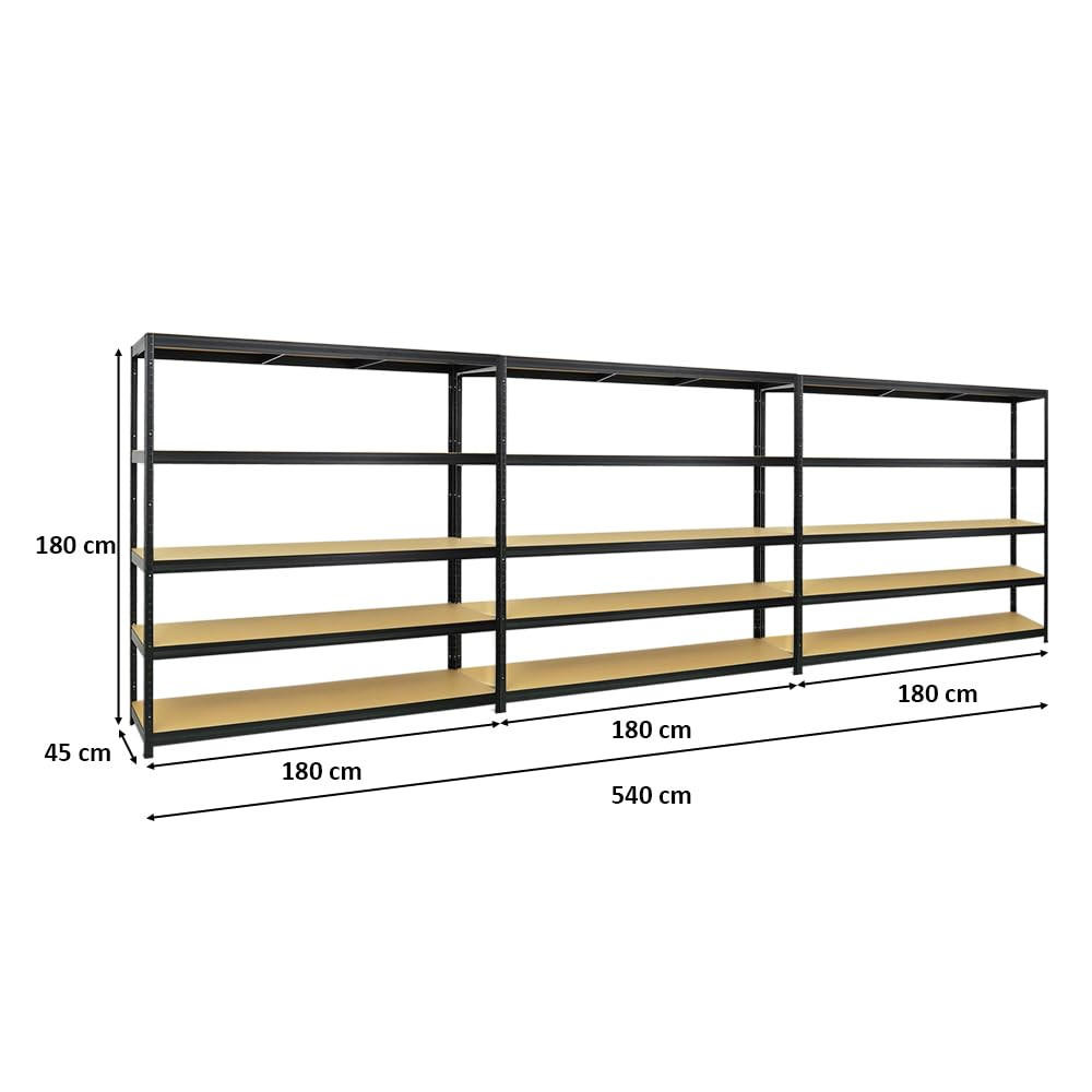 SCHWERLASTREGAL Giant Elephant 3er-Set mit 3x 180x180x45 cm Fachlast 200 kg Schwarz - Schwarz, Metall (540/180/45cm) - PROREGAL