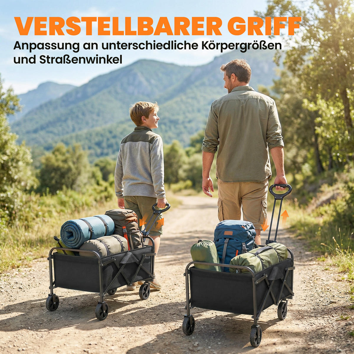 GARTENWAGEN DE-10548 faltbar, 66 L, verstellbarer Griff Schwarz - Schwarz, Metall (45/89/81cm) - ComfortXL