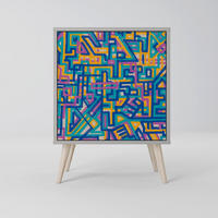SIDEBOARD MEMORIES MAP, Grau, 57,5x42x77,5 cm, Schräge Buchenholzfüße - Buchefarben/Multicolor, Holzwerkstoff/Buchenholz (57.5/77.5/42cm) - SpaceRebels