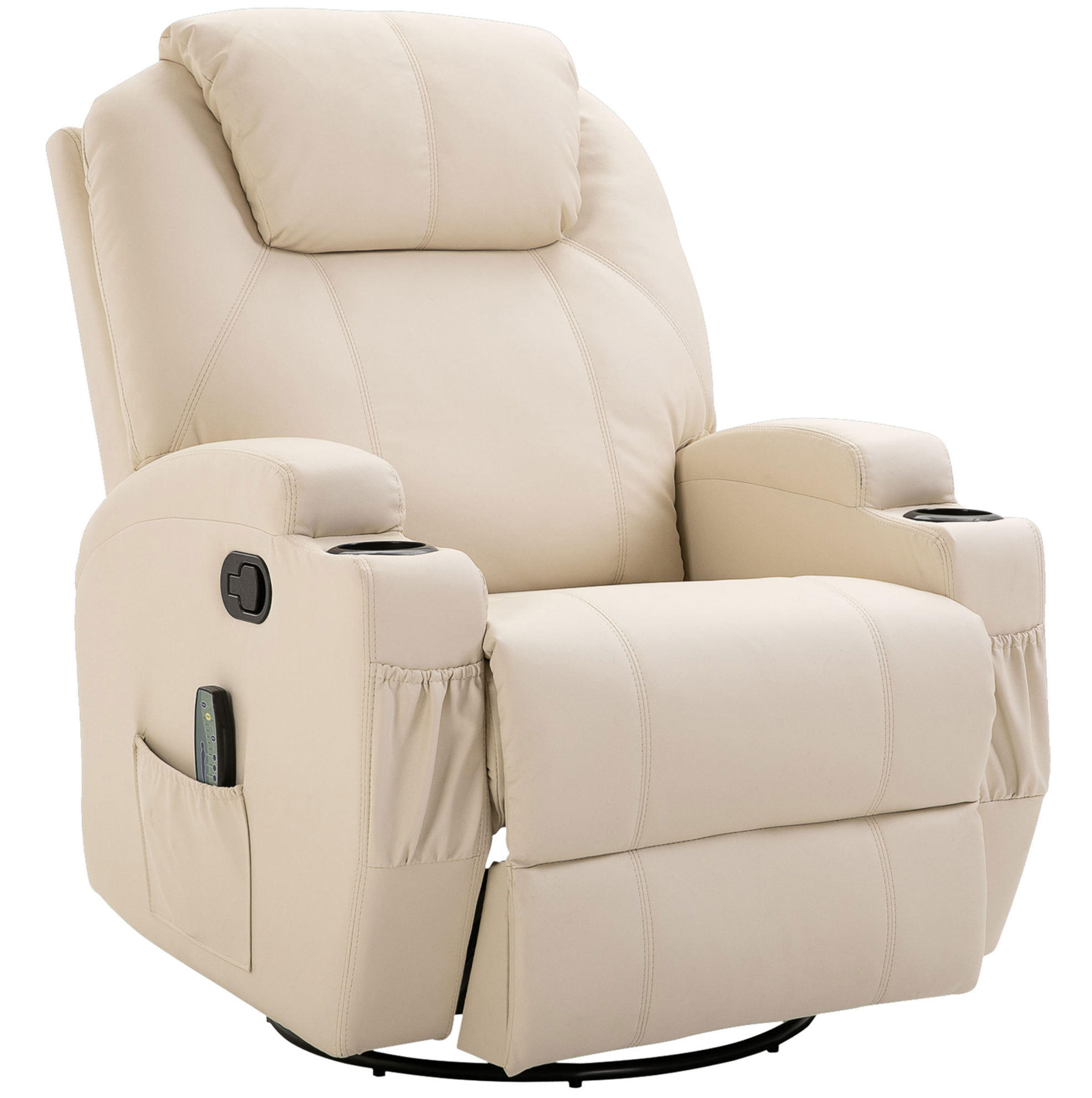 RELAXSESSEL in Cremeweiß 92x84x109 cm mit Massagefunktion, Schaukelfunktion und Drehfunktion - Creme, Leder (84/109/92cm) - IVMEU