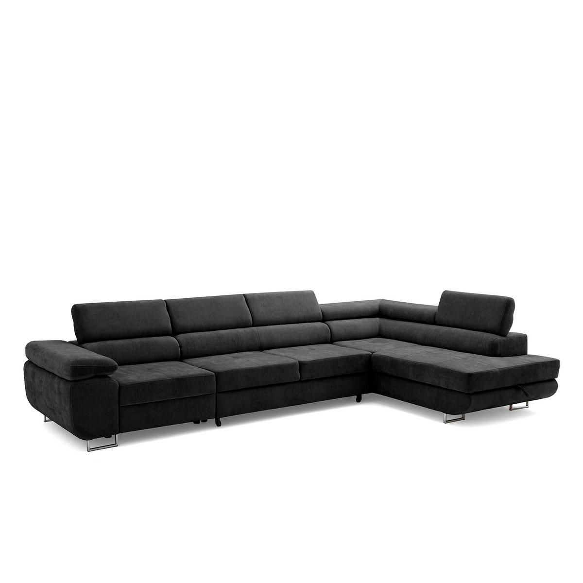 ECKSOFA WILD MAXI L Rechts mit Schlaffunktion 125x195 Chenille Schwarz - Chromfarben/Schwarz, Holz/Textil (350/203cm) - Muffo