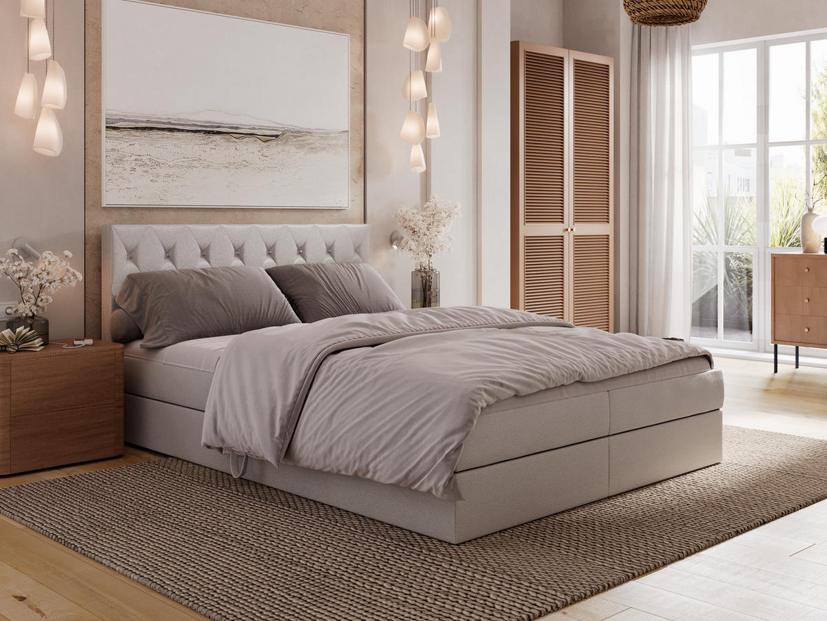 BOXBETT CRYSTAL 140/200 cm, in Dunkelgrau, Velours-Stoff, Bettkasten, Matratze, Topper - Dunkelgrau, Textil (140/20cm) - Barchello