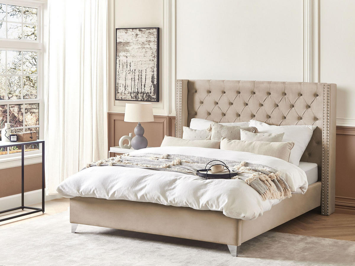 POLSTERBETT 180/200cm Beige Lubbon - Beige, Textil (180/200cm) - Beliani