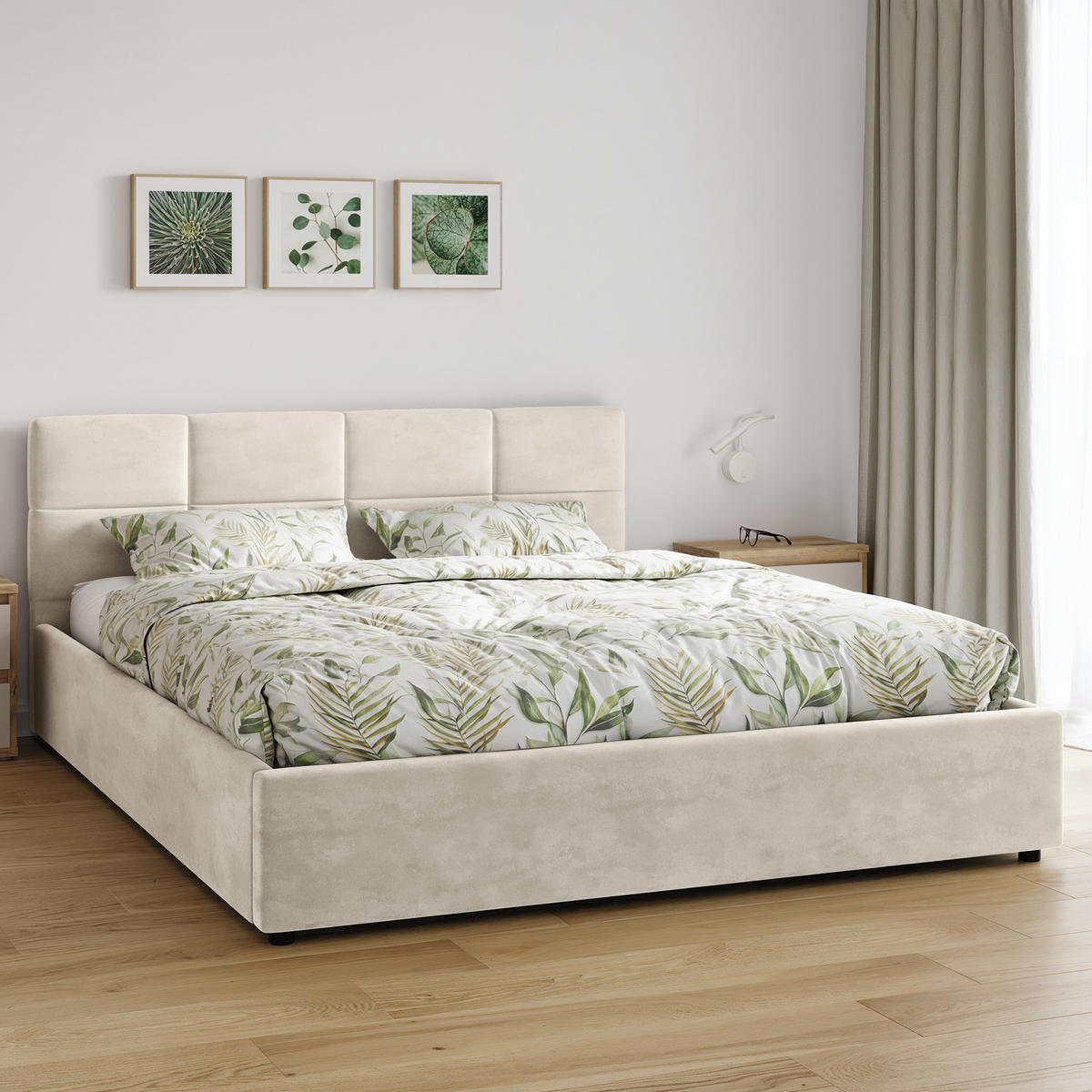 POLSTERBETT 160×200 mit Bettkasten und Lattenrost Mika HLR-1 Beige Velours - Beige, Holz (160/200cm) - Jana