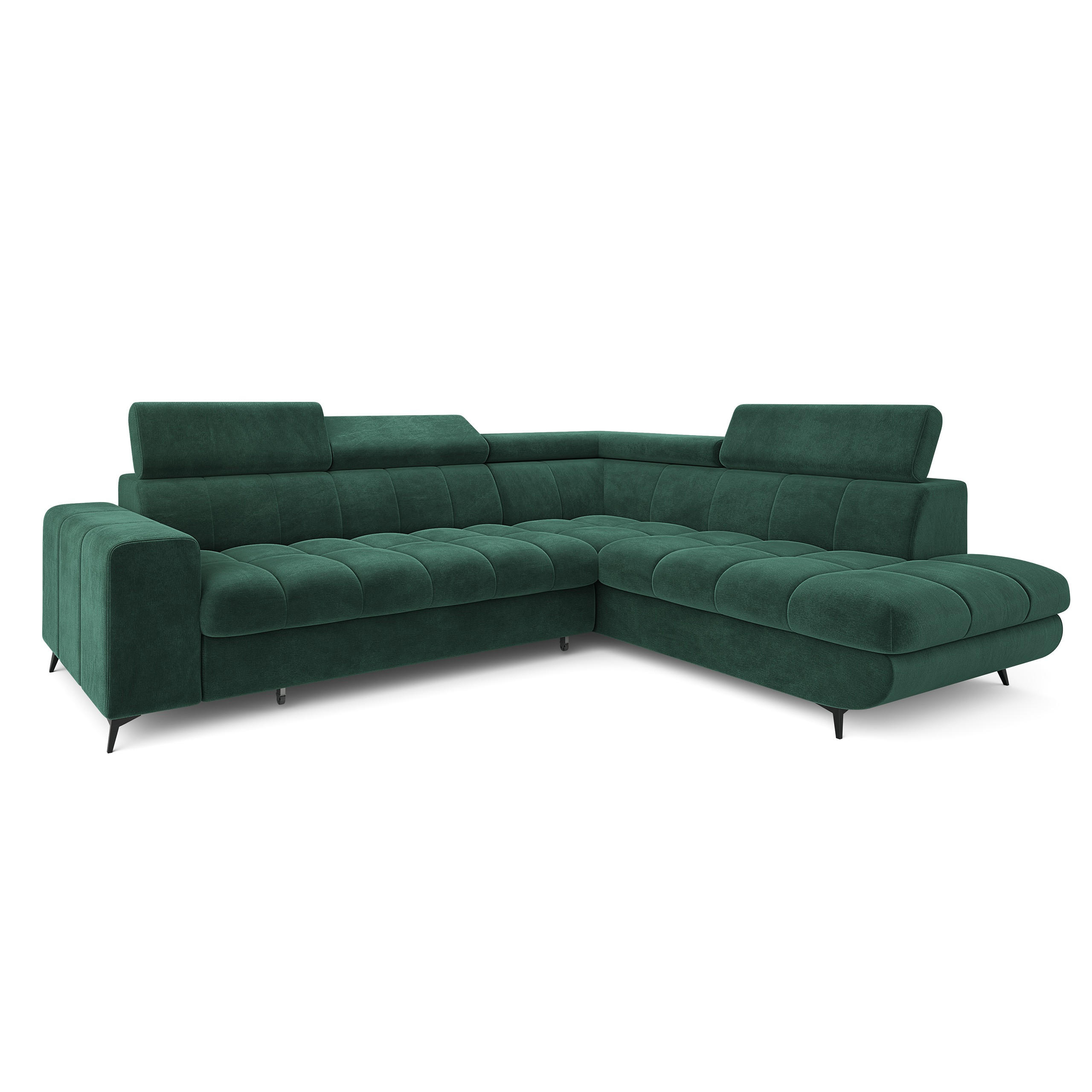 ECKSOFA MORIVA R-S Grün Velours-Stoff mit Schlaffunktion - Grün, Holz (253/190cm) - MASSENO