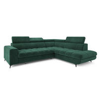 ECKSOFA MORIVA R-S Grün Velours-Stoff mit Schlaffunktion - Grün, Holz (253/190cm) - MASSENO