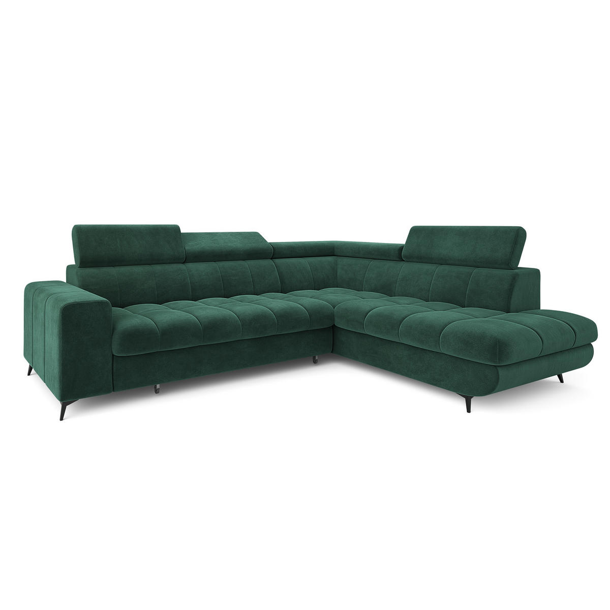 ECKSOFA MORIVA R-S Grün Velours-Stoff mit Schlaffunktion - Grün, Holz (253/190cm) - MASSENO