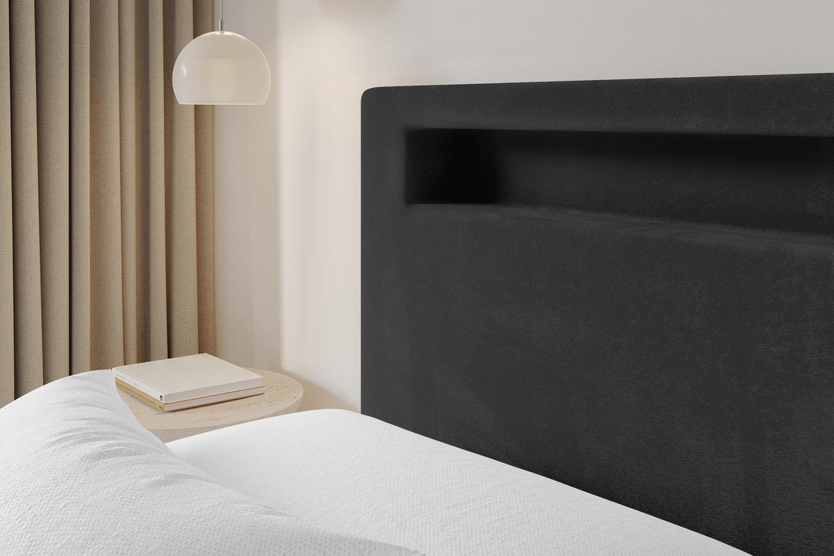 POLSTERBETT mit Bettkasten und Lattenrost, Boxbett ohne Matratze - GOLA 180x200 Schwarz - Schwarz, Holzwerkstoff/Textil (180/200cm) - ALTDECOR