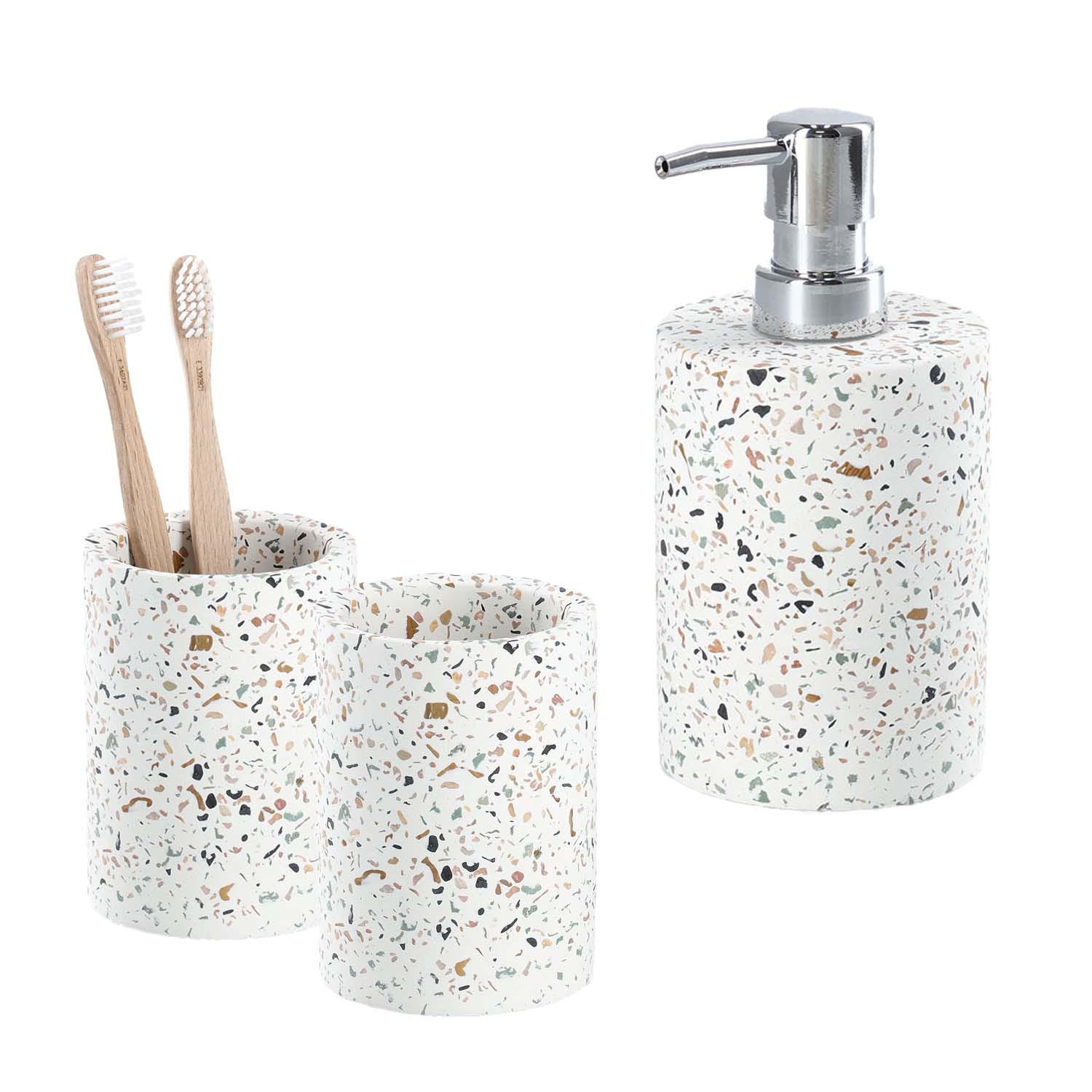 BADACCESSOIRES Terrazzo - Zement, 3-teiliges Set - Beige, Stein (8.2/16.8/8.2cm) - Zeller Present