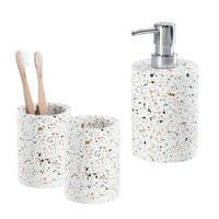 BADACCESSOIRES Terrazzo - Zement, 3-teiliges Set - Beige, Stein (8.2/16.8/8.2cm) - Zeller Present