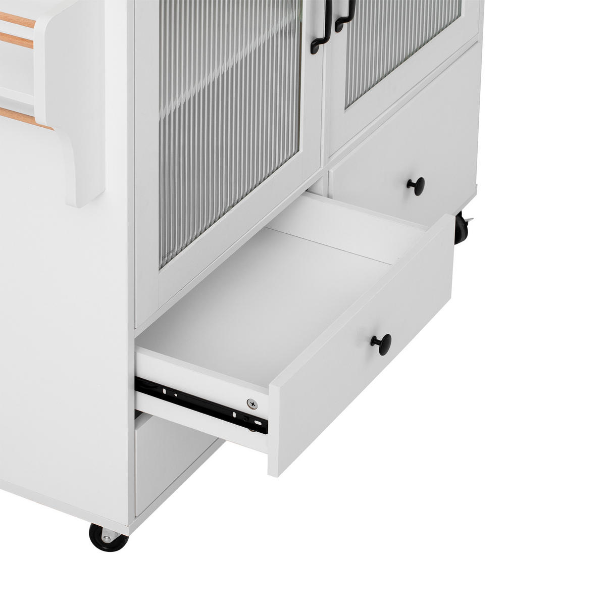 KÜCHENINSEL 100x70x91.5cm weiß/Holzoptik mit Mattglas & Rollen - Weiß, Holzwerkstoff (100/91.5/70cm) - Modfu