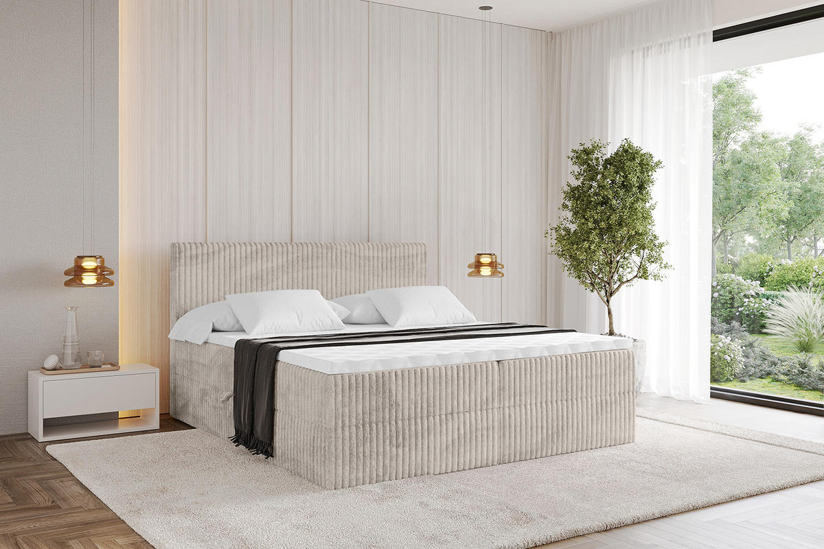 BOXBETT mit Matratze H4 und Lattenrost - TOLO - 160x200 Cord - Creme - Creme, Holzwerkstoff/Kunststoff (160/200cm) - ALTDECOR