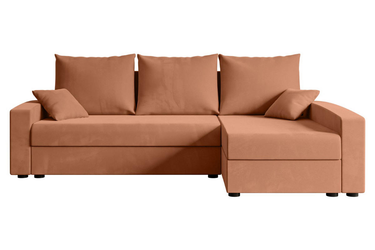 ECKSOFA mit Schlaffunktion und Bettkasten ALESIA-L 231x140x90 cm Koralle Velours - Koralle/Silberfarben, Holzwerkstoff/Kunststoff (231/140cm) - ALTDECOR