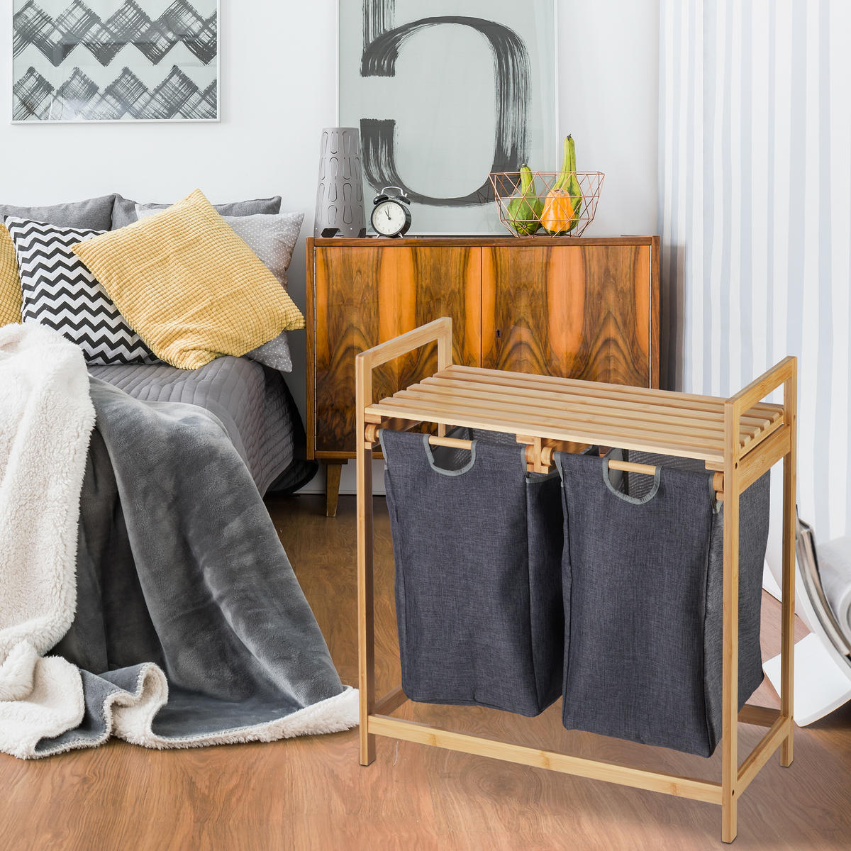 WÄSCHEKORB - Multicolor, Holz/Textil (64/73/33cm) - Relaxdays