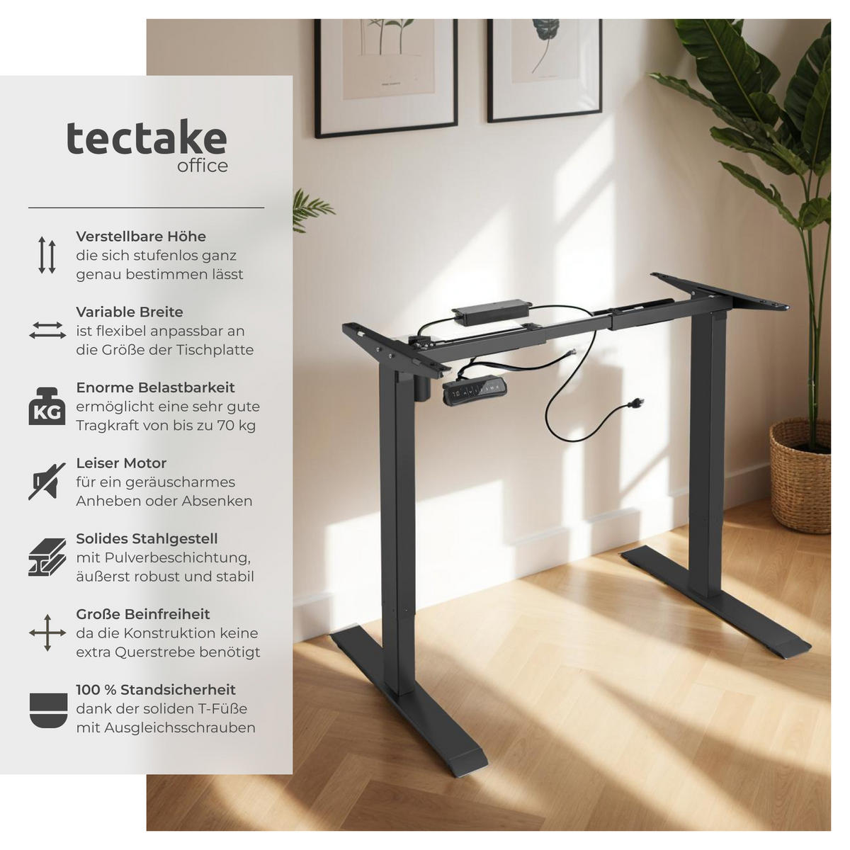 TISCHGESTELL Piotr,85 - 129 x 65 x 71 - 121 cm,schwarz - Schwarz, Metall (129/65/121cm) - tectake