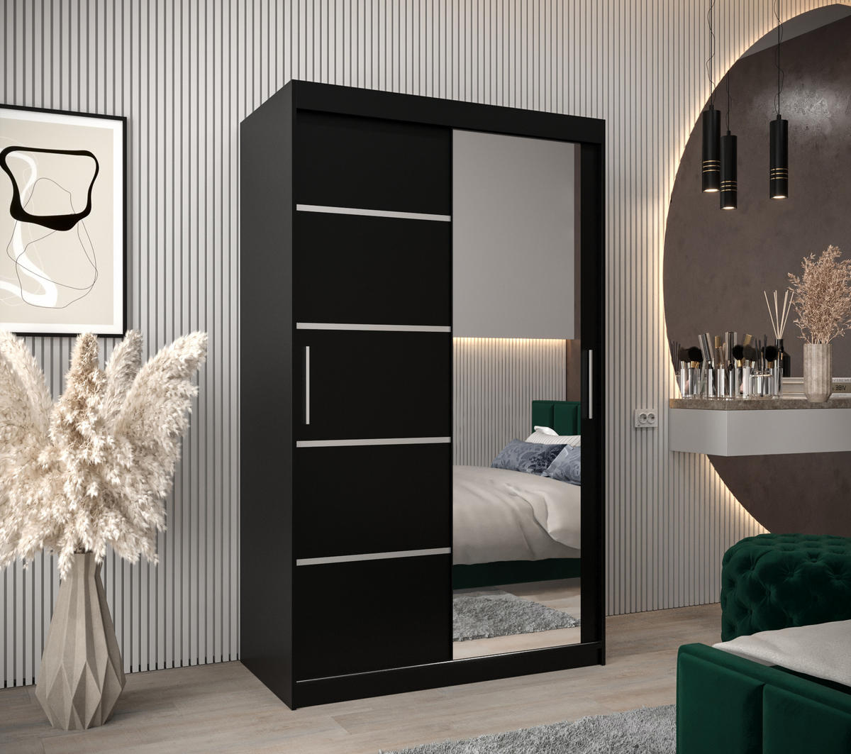 SCHWEBETÜRENSCHRANK 200/120/62 2-türig - Silberfarben/Schwarz, Holz/Kunststoff (120/200/62cm) - MÖBEL KRYSPOL
