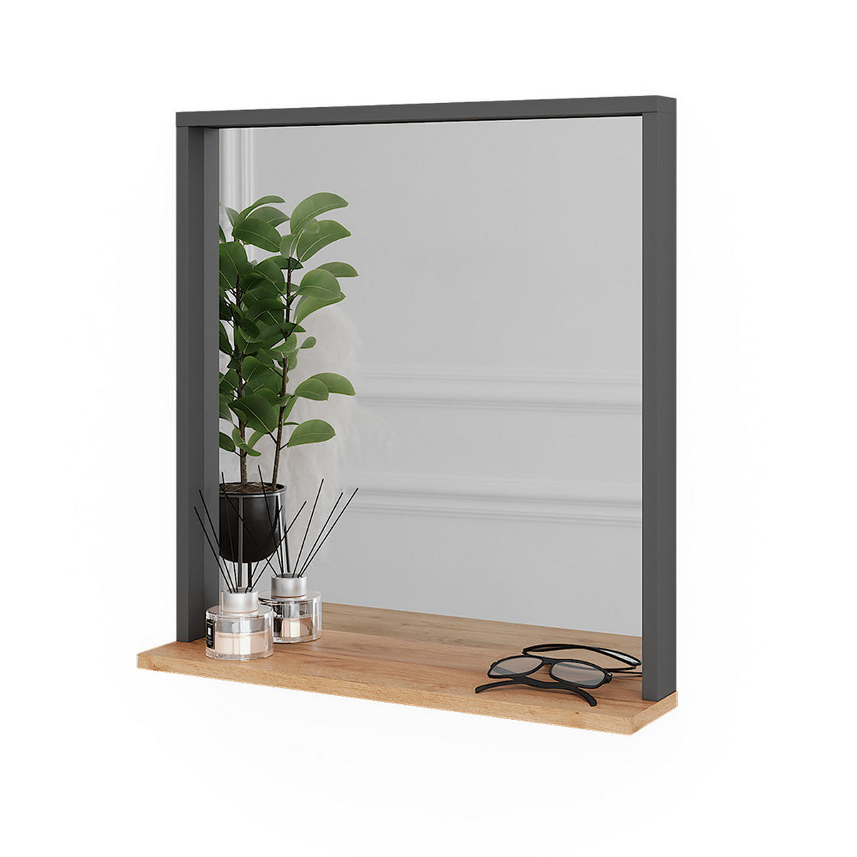 STĚNOVÉ ZRCADLO Orlando Antracit/zlatý dub - medově dubová/antracitová, kompozitní dřevo (57/60/12cm) - Vicco