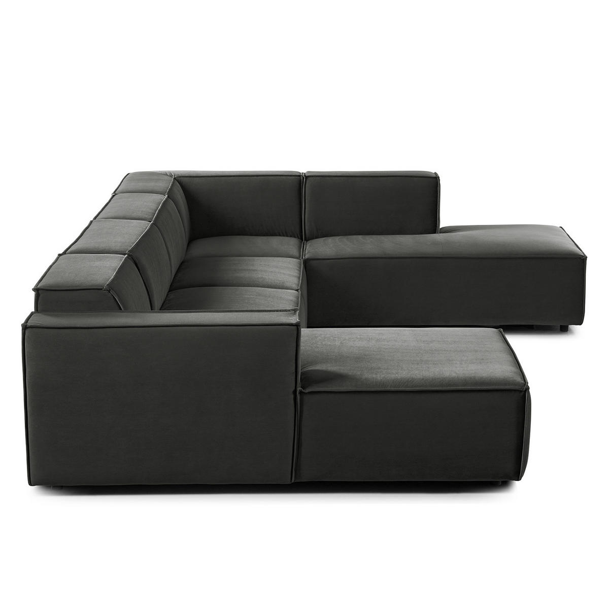 WOHNLANDSCHAFT mit Longchair & Ottomane - Schwarz/Grau, Kunststoff/Textil (369/70/234cm) - home24