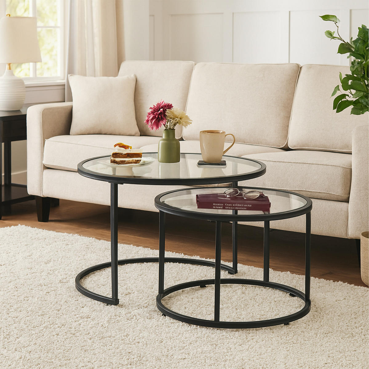 2-TLG.SATZTISCH-SET - Multicolor, Glas/Metall (70/70/45cm) - Relaxdays