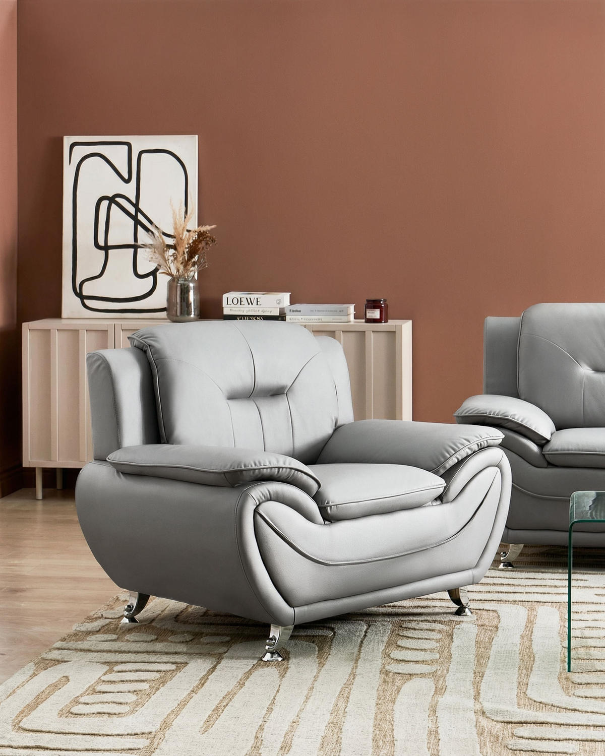 SESSEL Kunstleder Grau Leira - Dunkelgrau/Silberfarben, Kunststoff/Metall (111/86/78cm) - Beliani