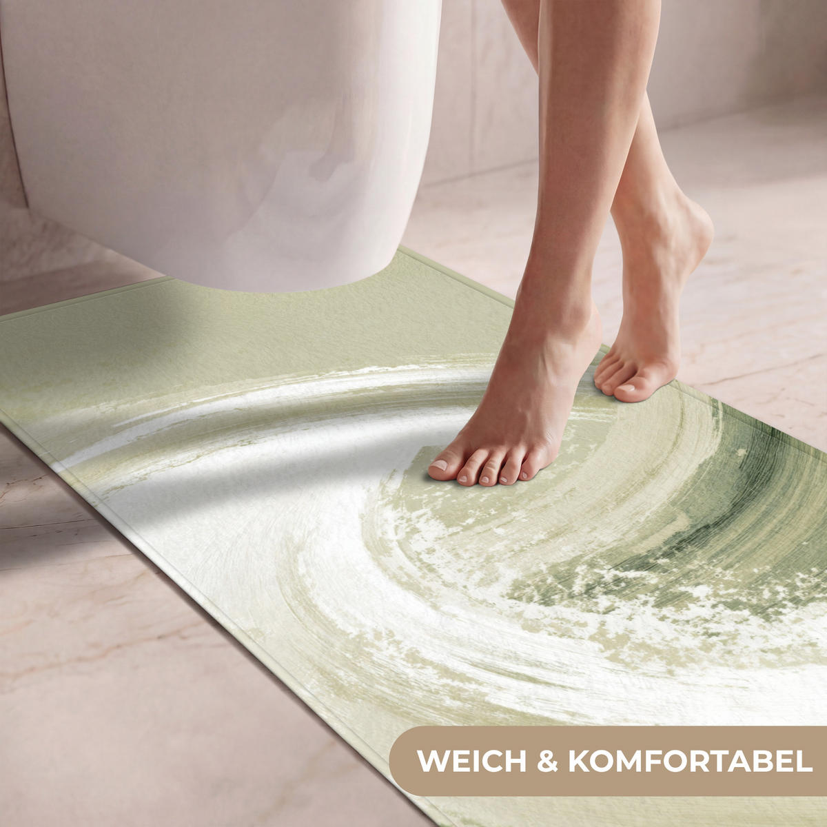 WC PŘEDLOŽKA Abstraktní - Tahy štětcem - Vlny - Zelená 60x120 cm - mátově zelená, textil/plast (60/1cm) - OnlyWow