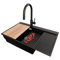 GRANITSPÜLE Sydney, 2-er set Schwarz 78/50 cm 1 Becken + Küchenarmatur 40/20 cm + Ablauf-Set + Küchenzubehörset ab 60er Unterschrank - Chromfarben/Beige, Kunststoff (78/20/50cm) - Primagran