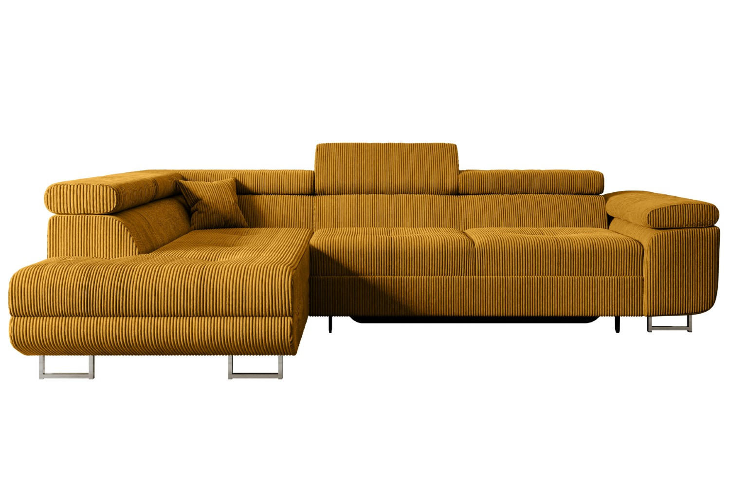 ECKSOFA mit Schlaffunktion und Bettkasten GUSA-L 272x202x107 cm Senfgelb Cord - Gelb/Silberfarben, Holzwerkstoff/Textil (202/272cm) - ALTDECOR
