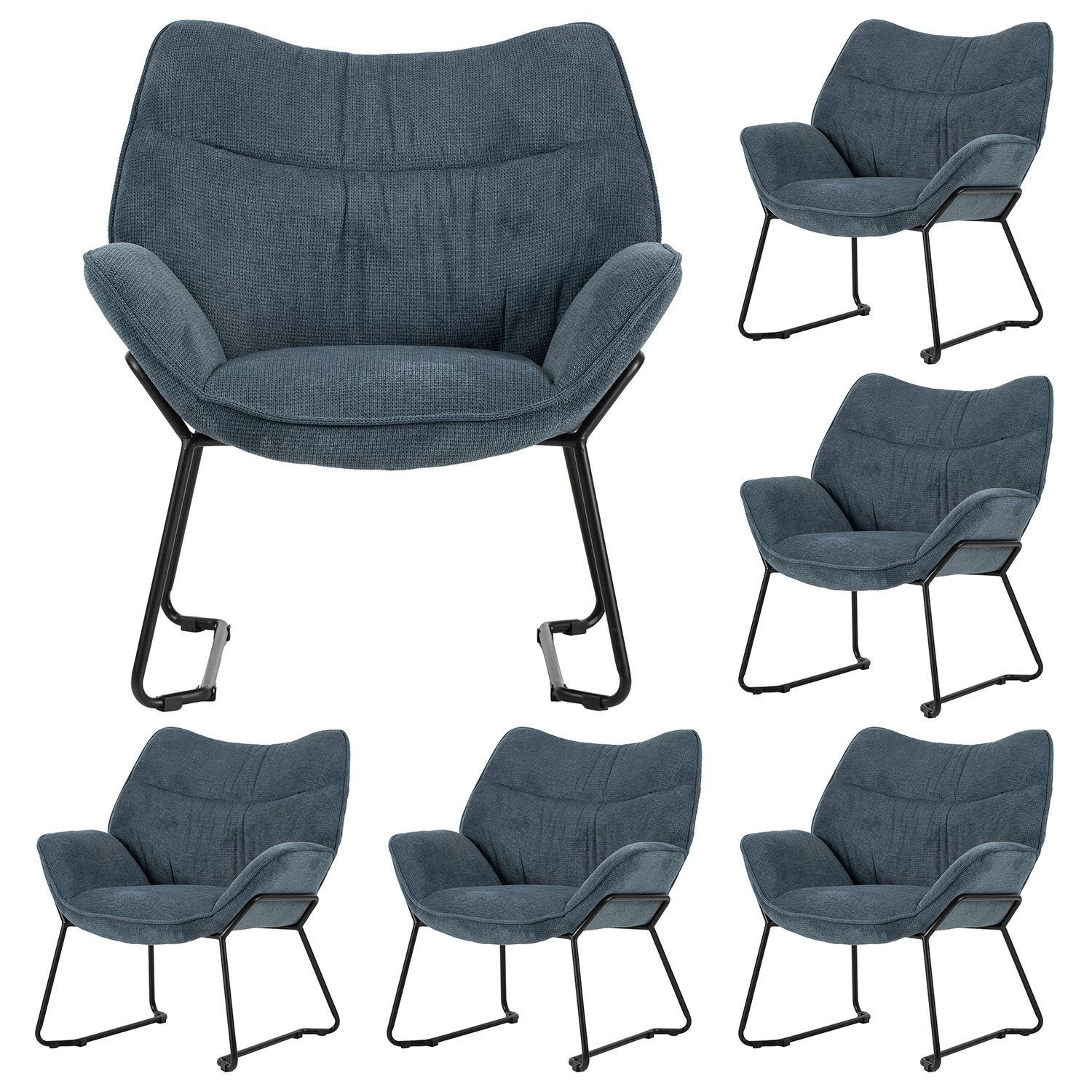 SESSEL Aliano - 6er Set - blau - Blau/Schwarz, Textil/Metall (67/76/73cm) - bene living
