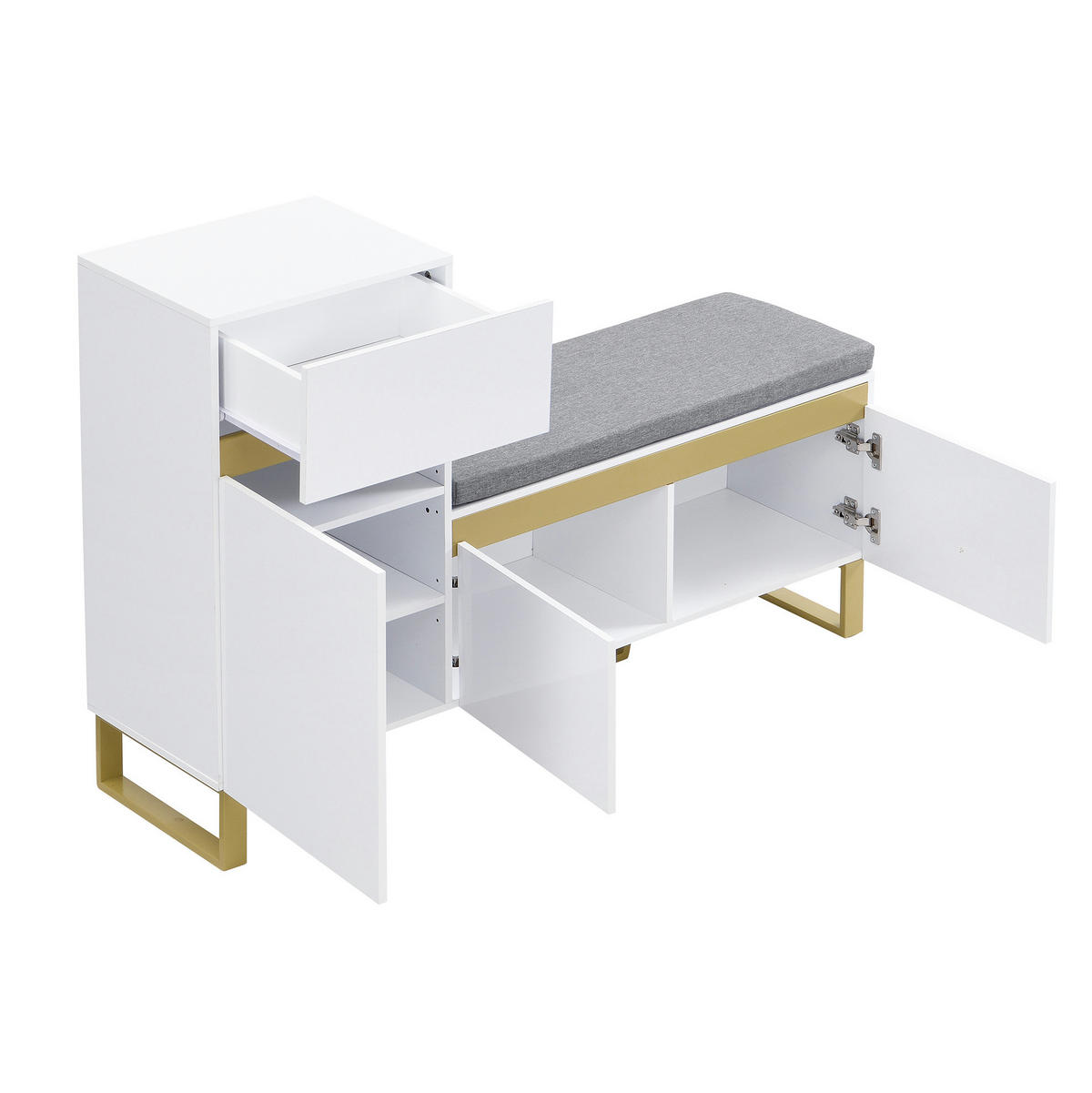 SCHUHSCHRANK mit Sitzkissen 120 x 35 x 85 cm MDF Weiß - Weiß, Holzwerkstoff (35/85/120cm) - Beauniv