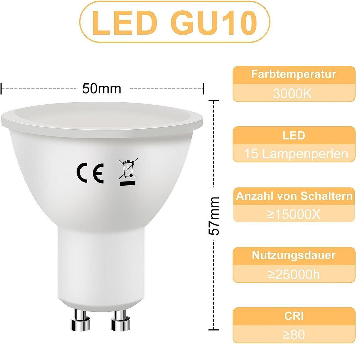 LED žárovky GU10 6W (balení 10 ks) - průhledná, sklo (5/5.7cm) - Nettlife