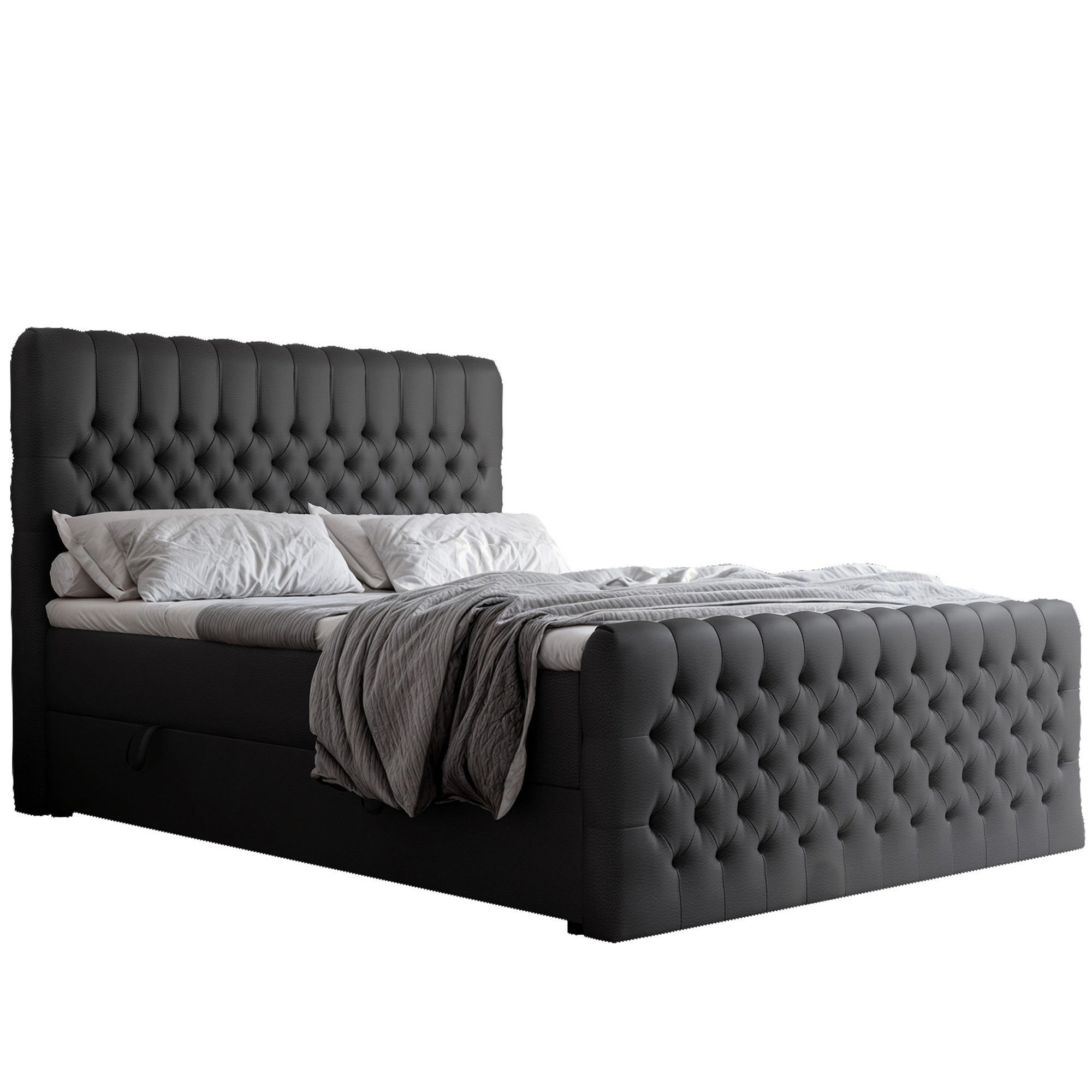 BOXBETT ALBA PLUS 140/200 cm mit Matratze und Topper, Schwarz - Schwarz, Textil (140/200cm) - Idohome