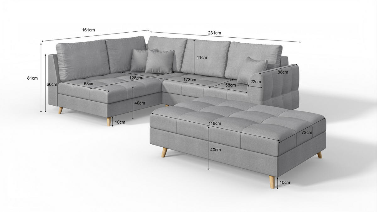 ECKSOFA MIT HOCKER Lorine Mikrofaser Grau - Hellbraun/Grau, Buchenholz/Textil (231/161cm) - S-Style Möbel