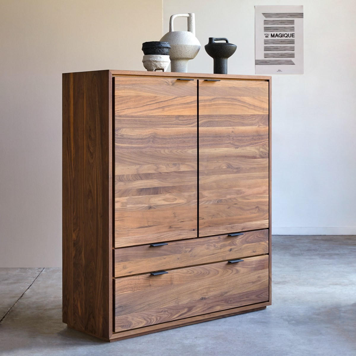 SCHRANK Senson Braun aus Walnuss - Braun, Holz (110/128/43cm) - Tikamoon