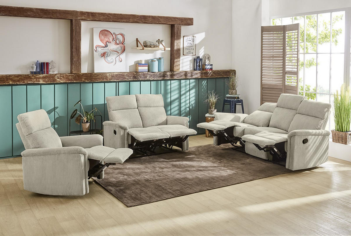 RELAX-FERNSEHSESSEL Federkern, Liegefunktion verstellbar durch halbautomatische Relaxfunktion B78/T93/H100 cm, Cord Beige / 15504 - Beige/Schwarz, Textil (78/100/93cm) - luma-home