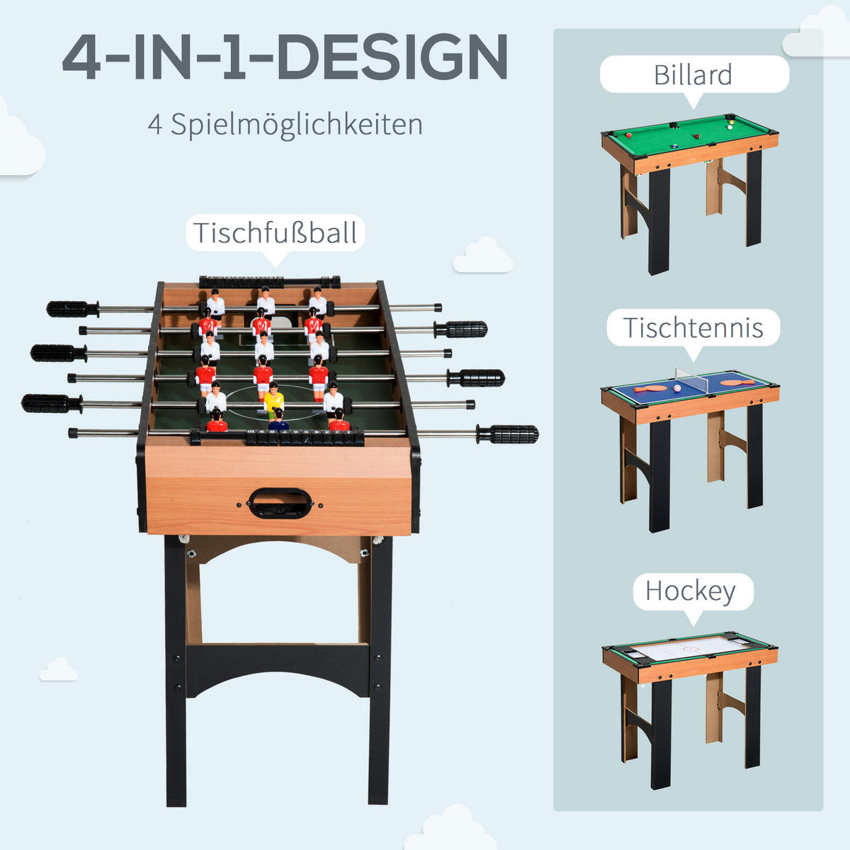 MULTIGAME Spieletisch - Schwarz/Naturfarben, Holzwerkstoff (43/87cm) - HOMCOM
